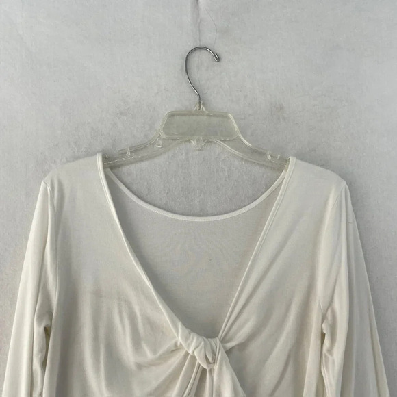 Athleta Shirt Women's Sz S Ivory Long Sleeve Twist Front Pullover V-neck Knotted - Picture 6 of 12